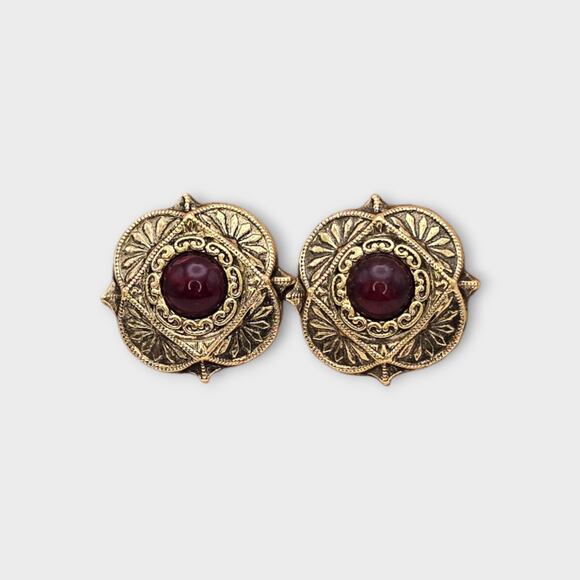 Red Burgundy Gold Victorian Style Vintage Earrings – 1928 Brand Jewelry - Picture 7 of 8